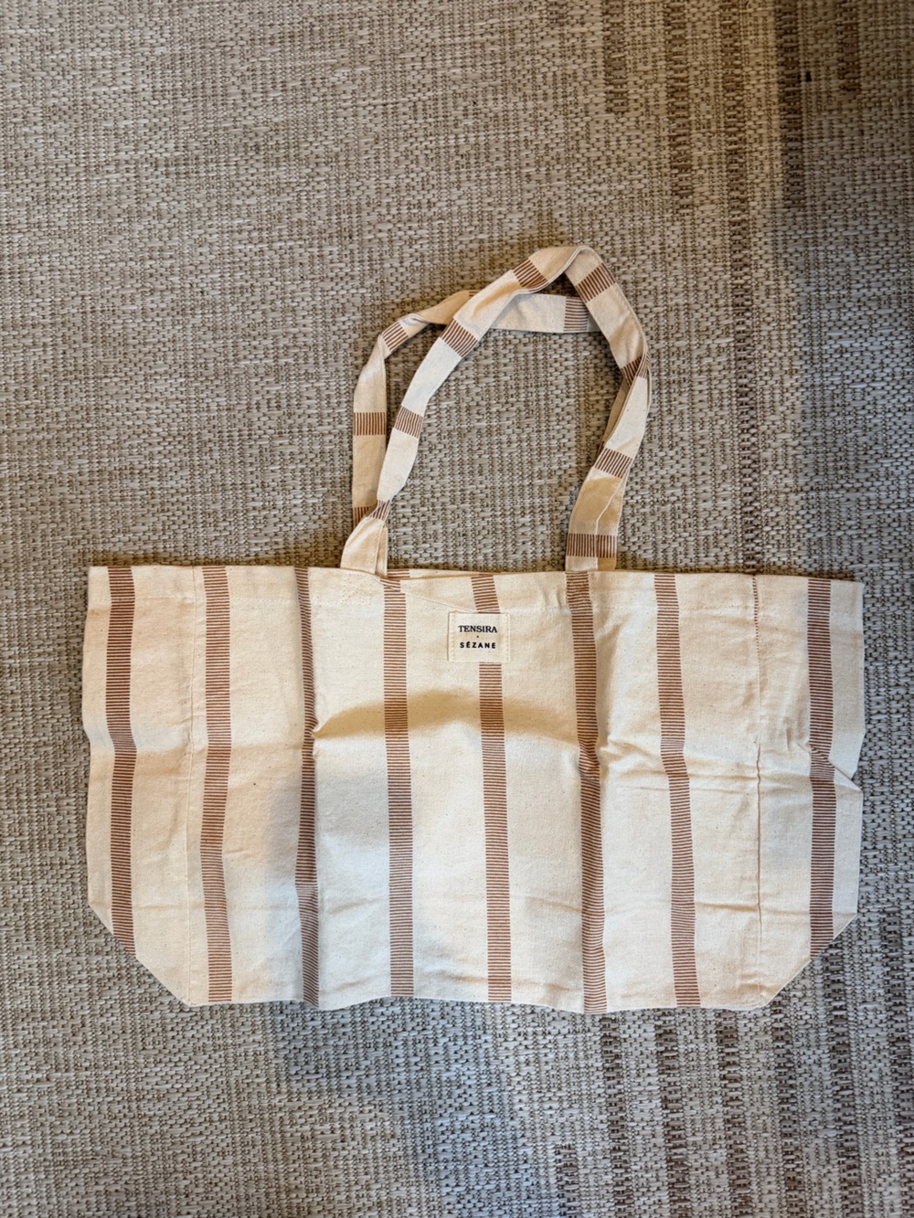 Sézane Canvas Striped Tote Bag in Beige and Brown